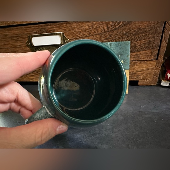 Ceramic Green Mugs & Solid Oak Wood Coasters Stoneware Mug Set - Picture 3 of 5